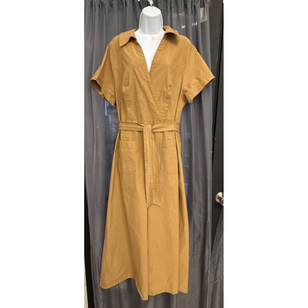 Maeve by Anthropologie Colette Faux Wrap Jumpsuit Honey Camel 20W Plus Wide Leg